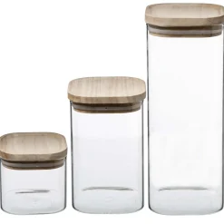 5five 3 bocaux verre empilables couvercle bois