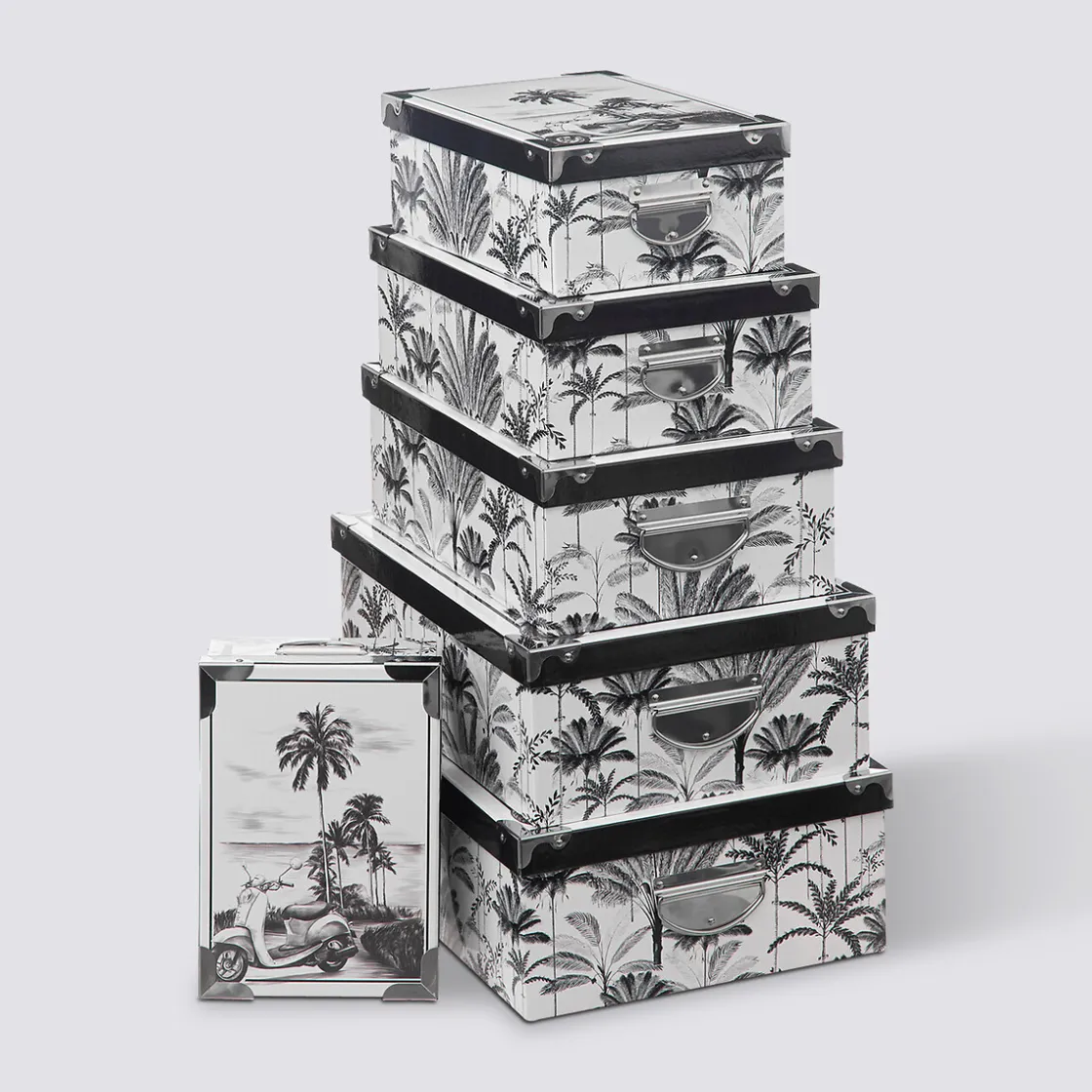 5five 6 boîtes coins métal, Noir et blanc