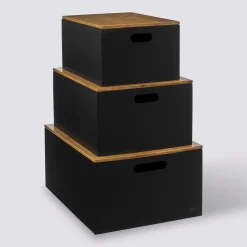 5five 3 boîtes couvercle bambou, Noir