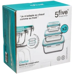 5five 3 grandes boîtes carrées de conservation verre