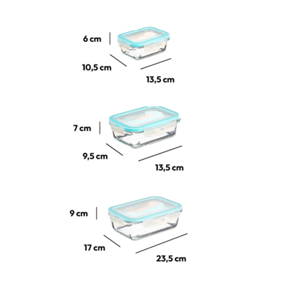 5five 3 grandes boîtes rect de conservation verre
