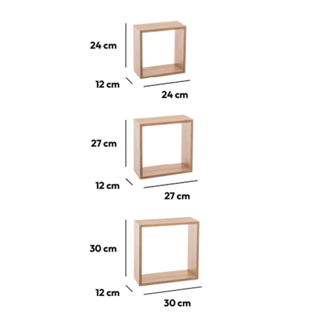 5five 3 grandes étagères murales cube, Effet chêne