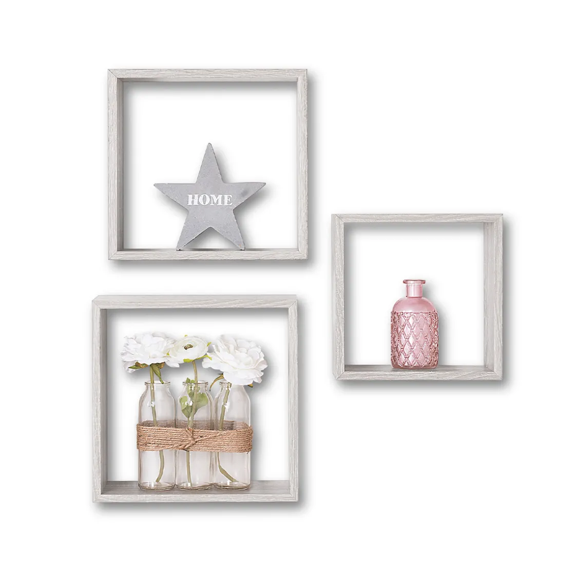 5five 3 grandes étagères murales cube, Effet chêne gris