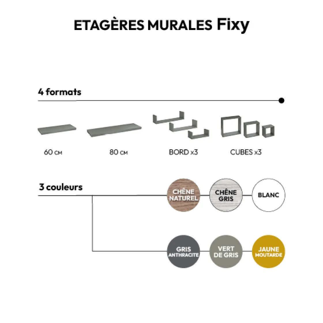 5five 3 grandes étagères murales cube, Effet chêne gris