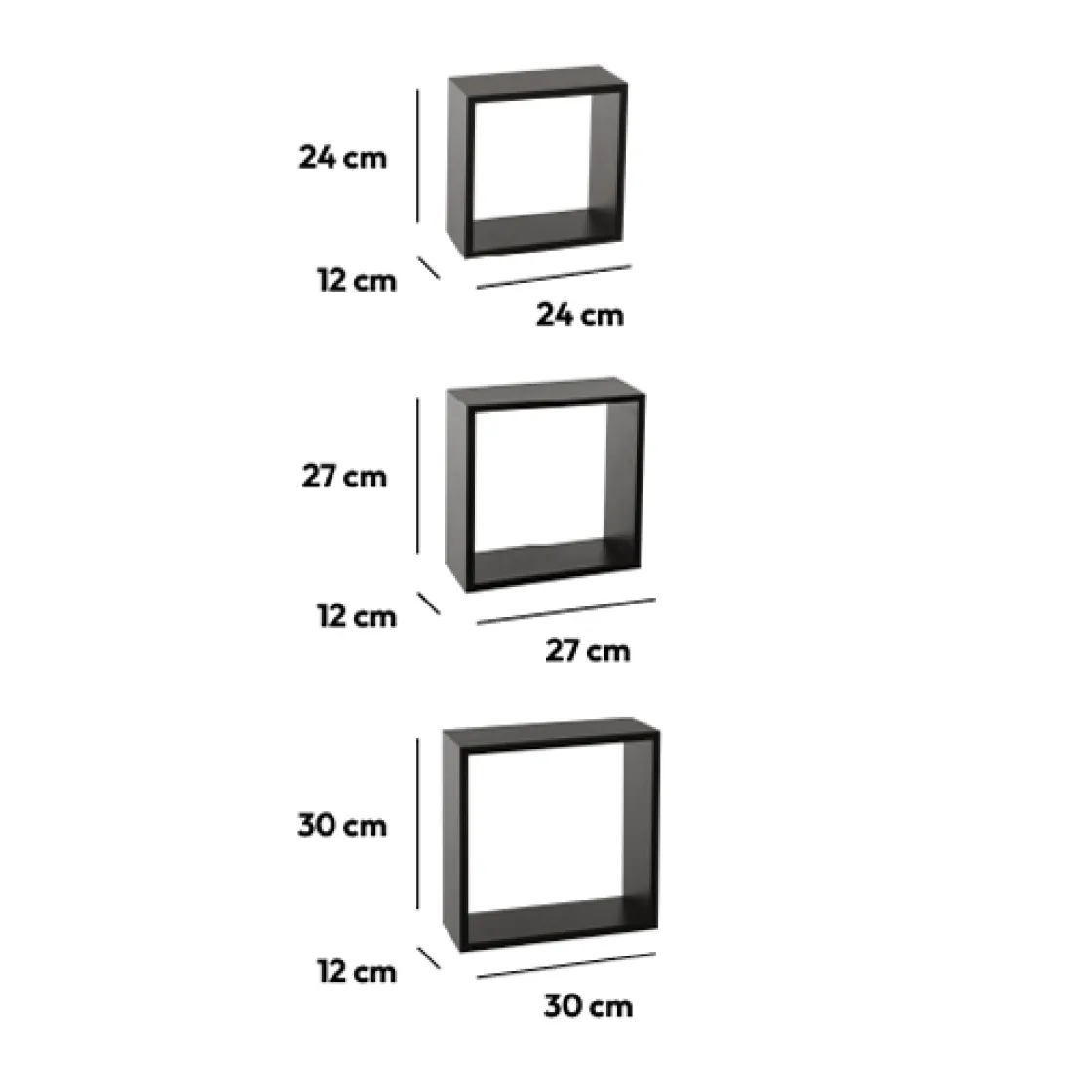 5five 3 grandes étagères murales cube, Noir