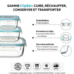 5five 3 petites boîtes carrées de conservation verre