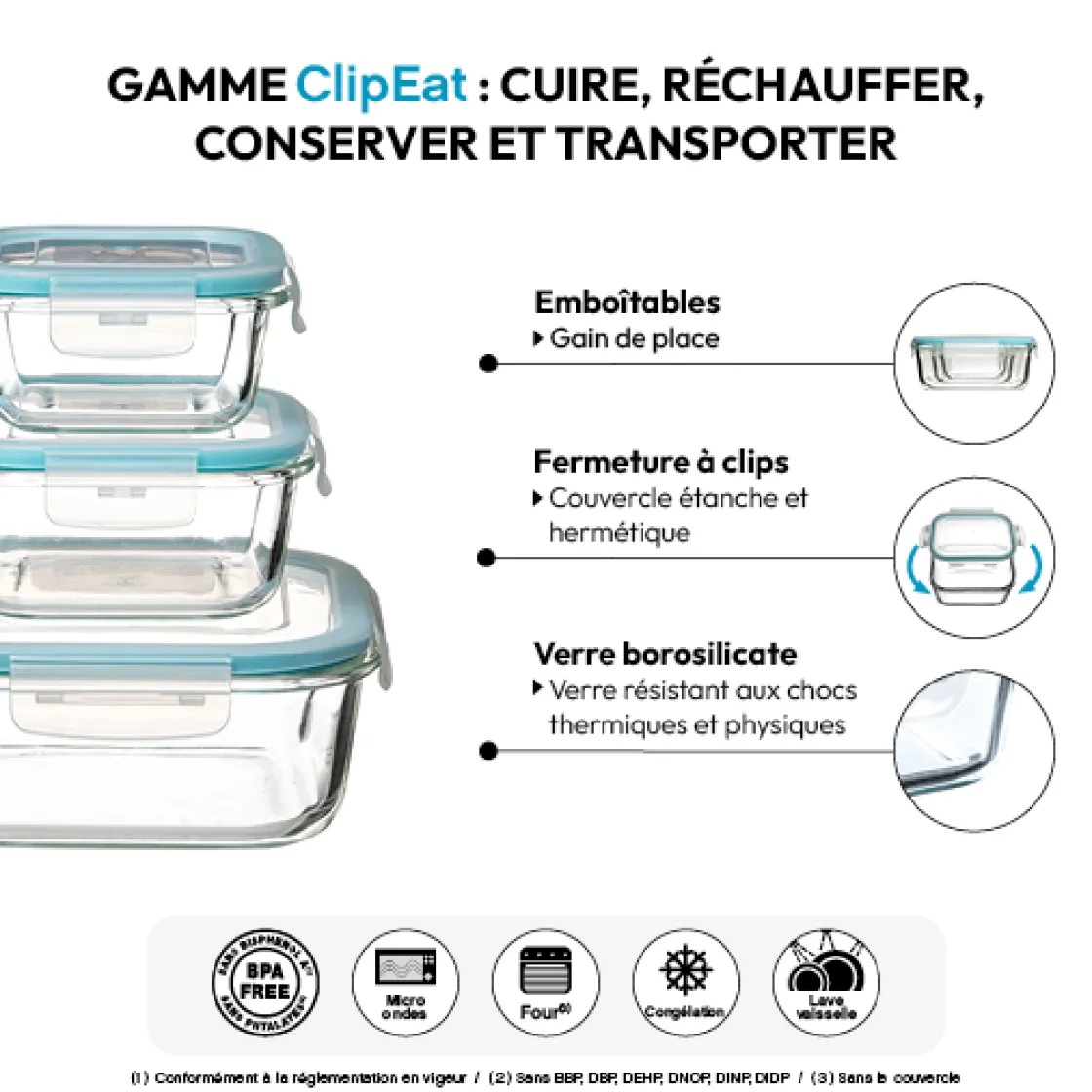 5five 3 petites boîtes carrées de conservation verre