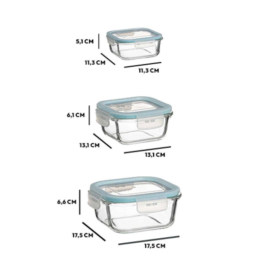 5five 3 petites boîtes carrées de conservation verre