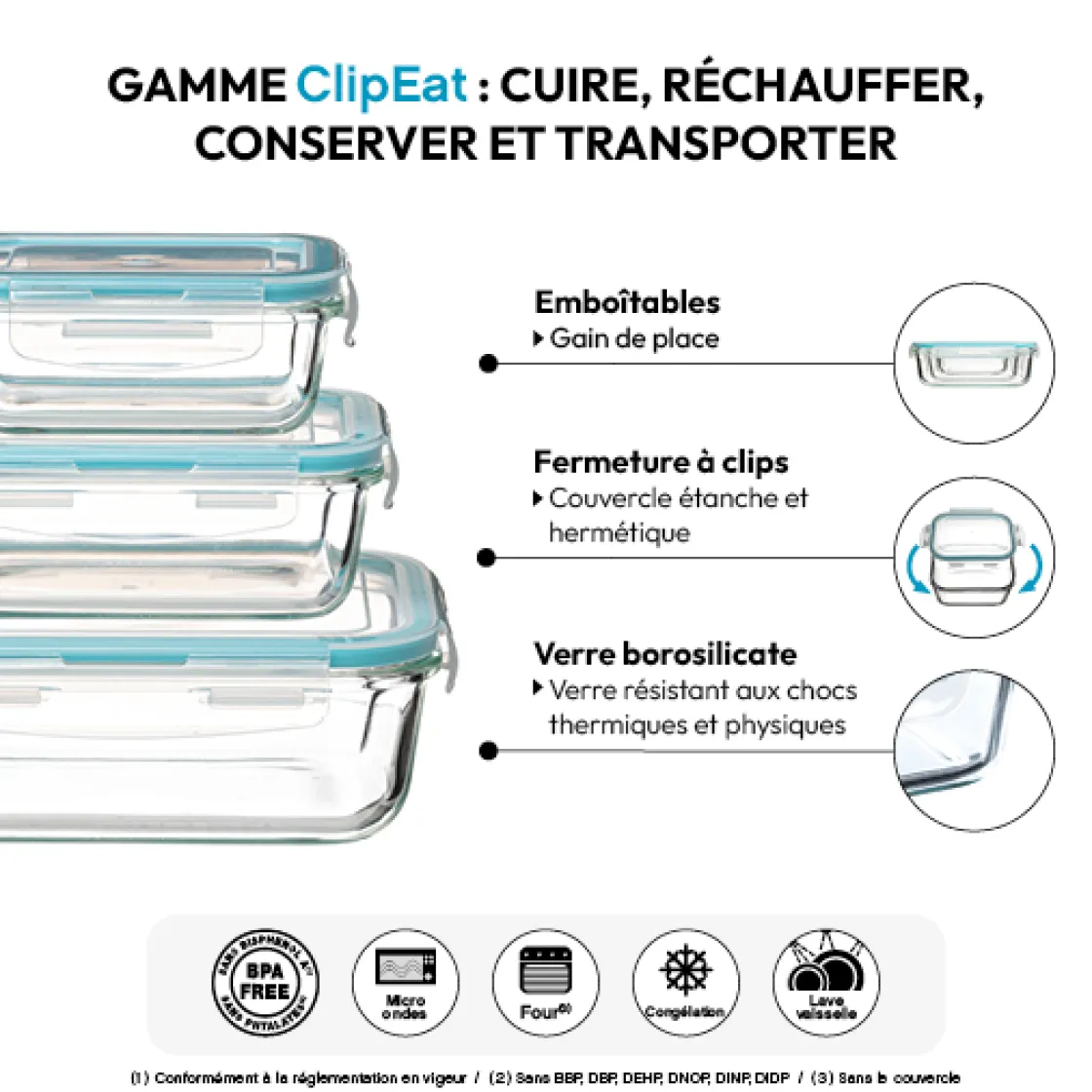 5five 3 petites boîtes rect de conservation verre