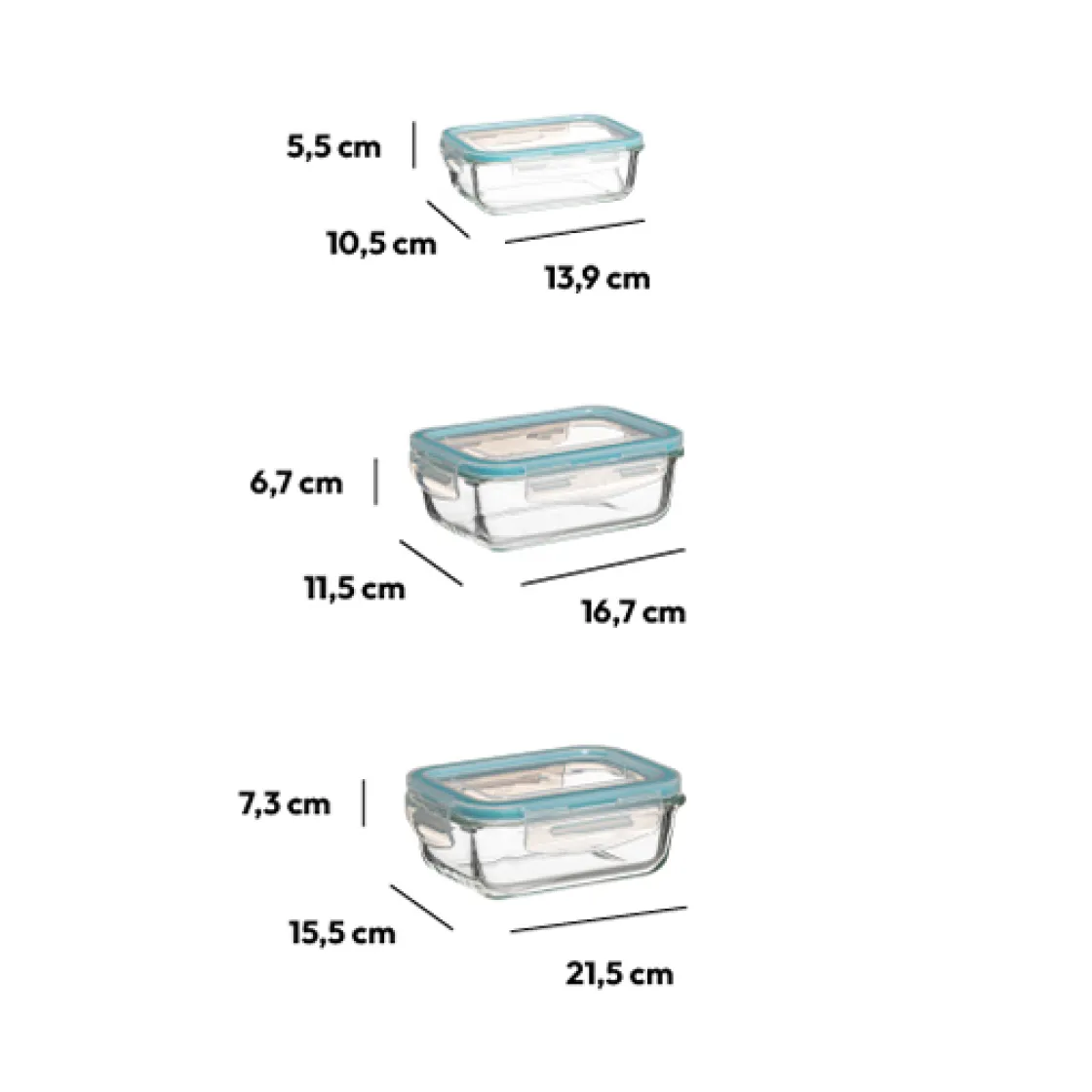 5five 3 petites boîtes rect de conservation verre