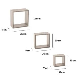5five 3 petites étagères murales cube, Effet chêne gris