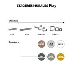 5five 3 petites étagères murales cube, Effet chêne gris