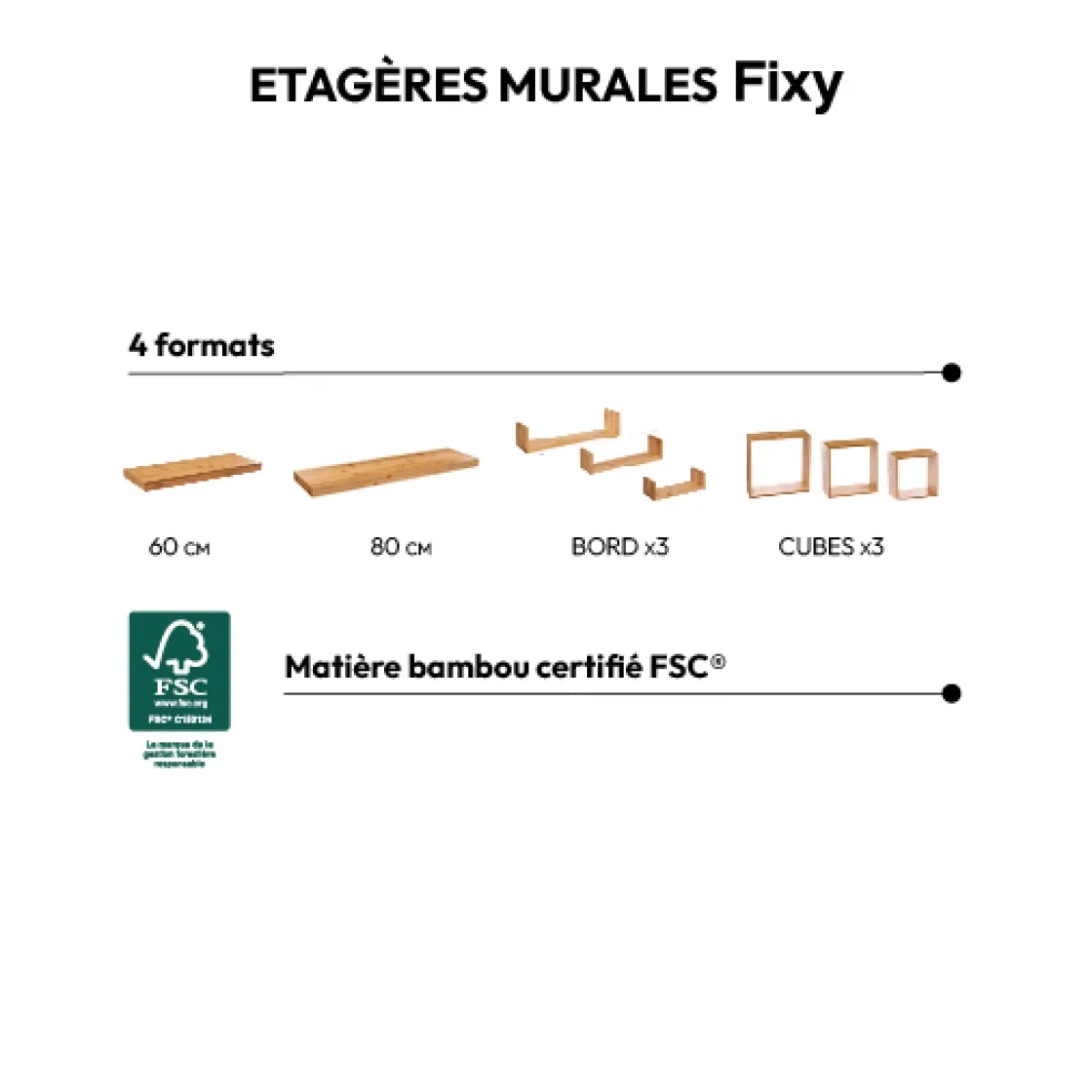 5five 3 étagères murales, Bambou