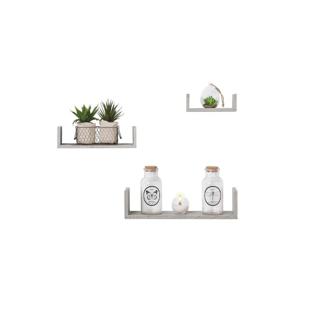 5five 3 étagères murales, Effet chêne gris