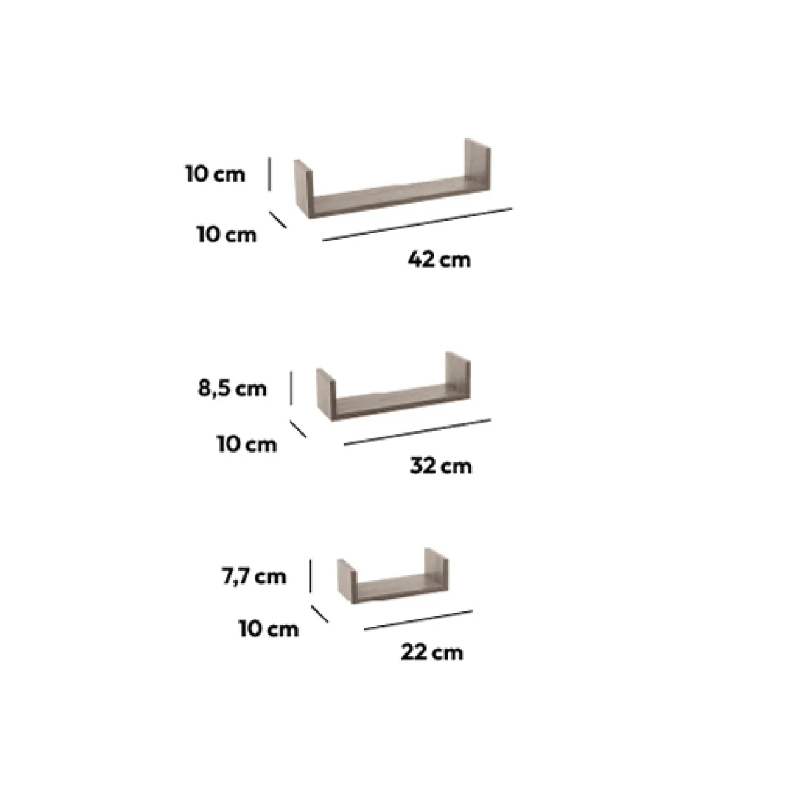 5five 3 étagères murales, Effet chêne gris
