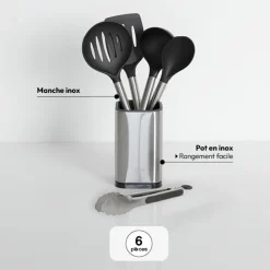 5five 5 ustensiles de cuisine + pot de rangement, Inox