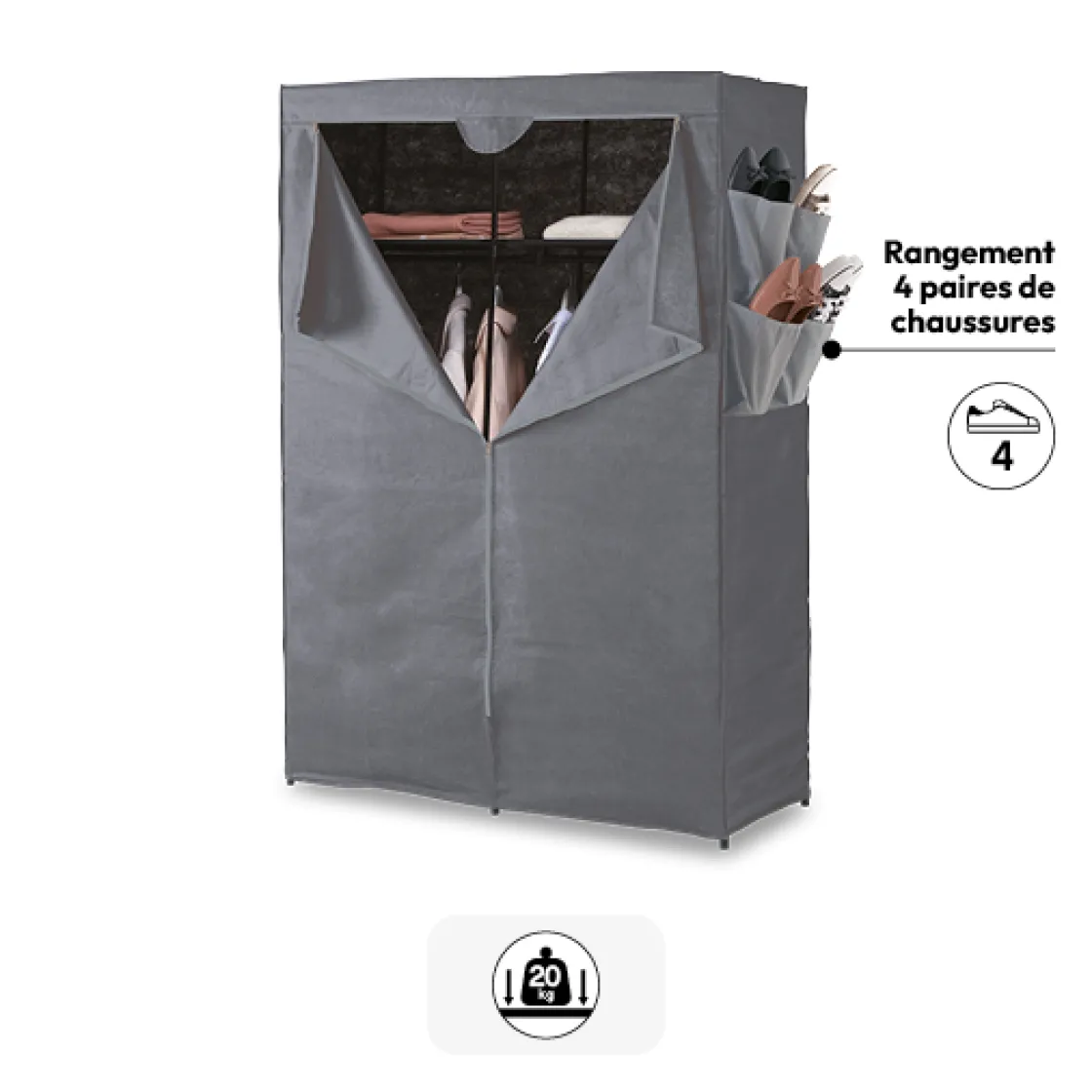 5five Armoire 2 penderies, Gris