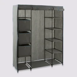 5five Armoire penderie 3 boîtes, tissu gris anthracite