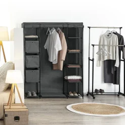 5five Armoire penderie 3 boîtes, tissu gris anthracite