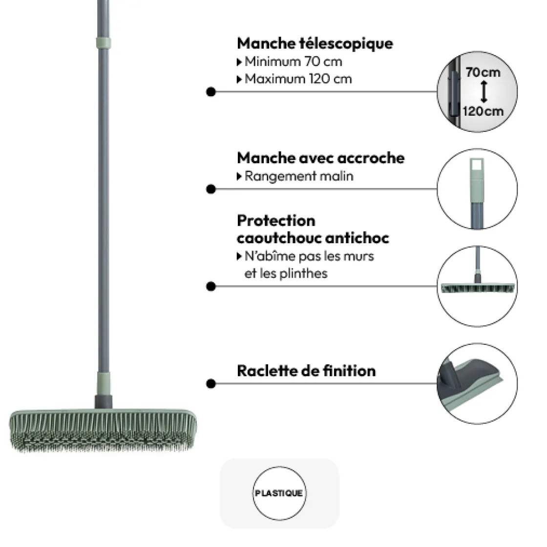 5five Balai antichoc téléscopique, H. 125 cm