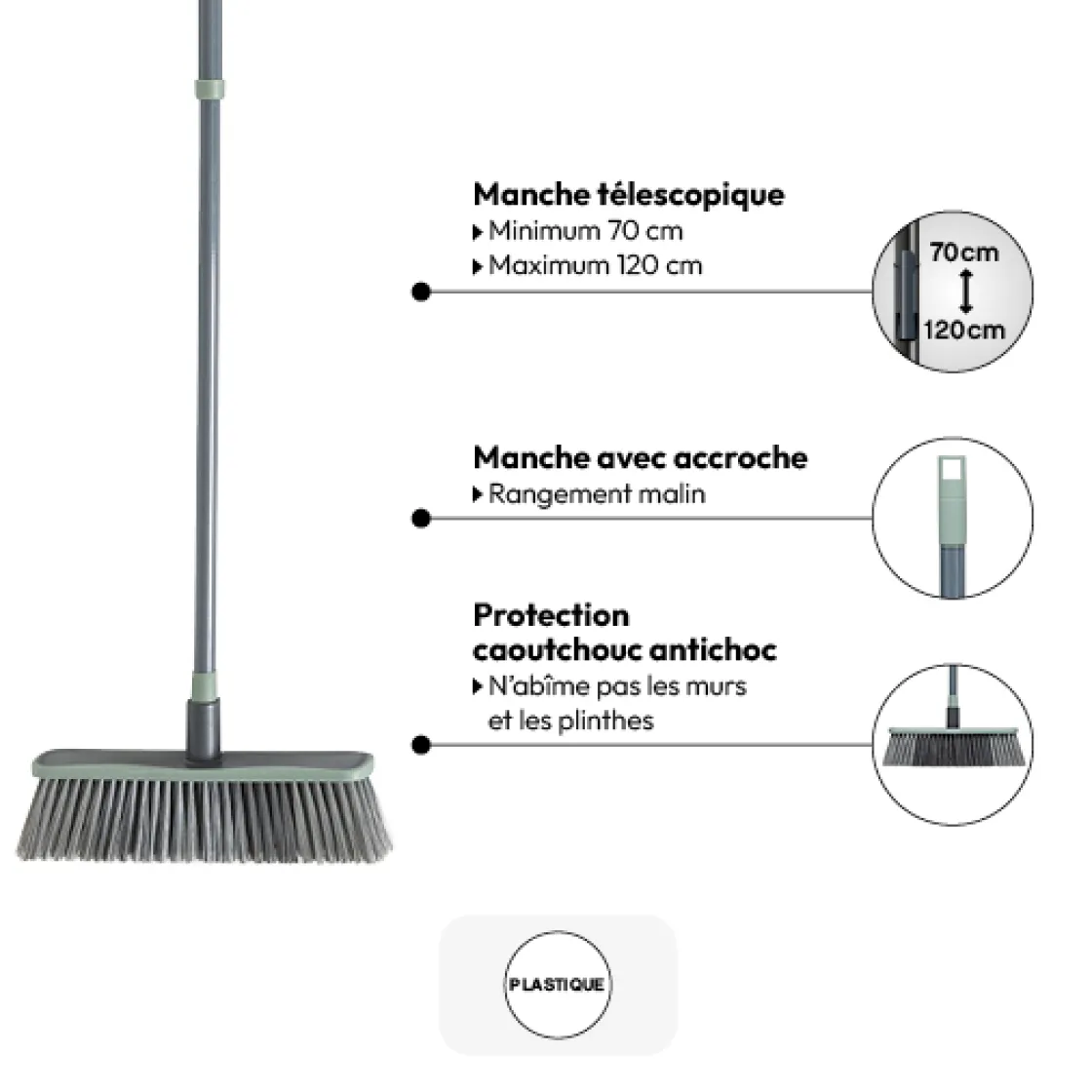 5five Balai antichoc téléscopique, H. 130 cm