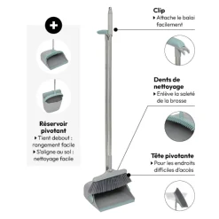 5five Balai et pelle pivotant, Gris et bleu