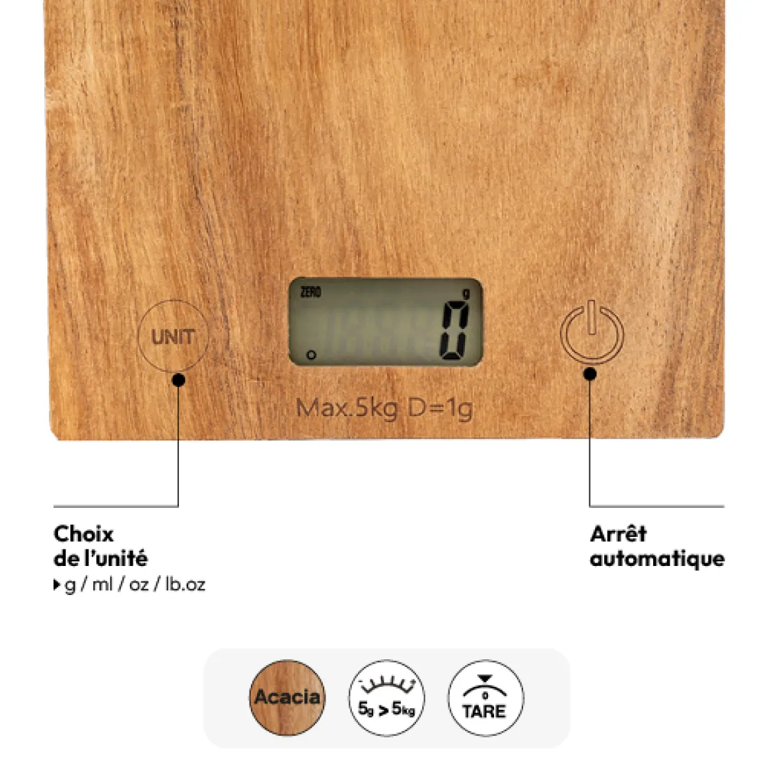5five Balance de cuisine digitale, Acacia