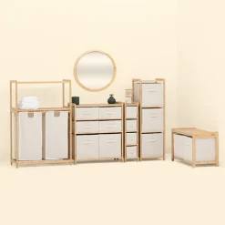 5five Banc de rangement avec 2 paniers, bambou