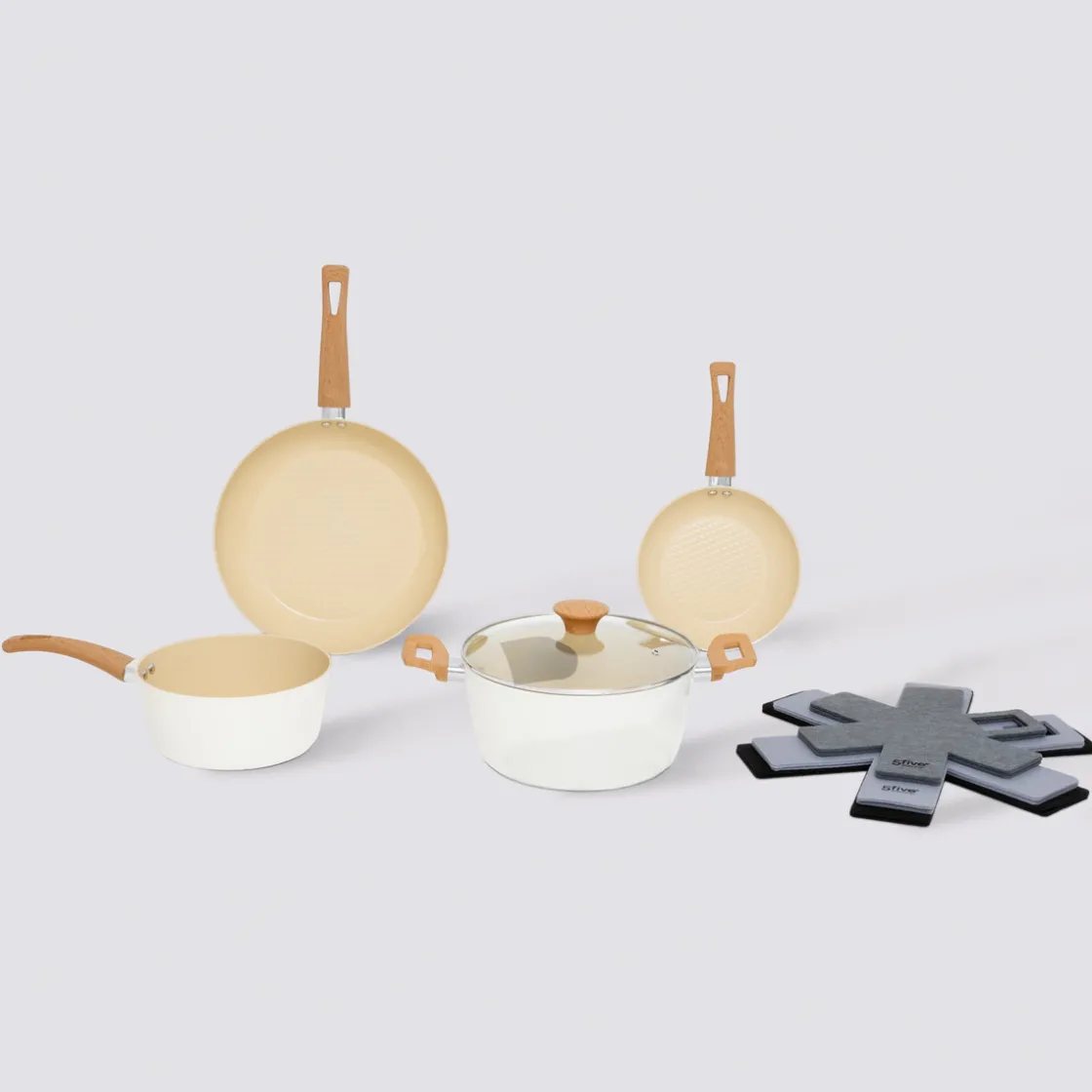 5five Batterie de cuisine en aluminium forgé, 4 pièces + 6 protections