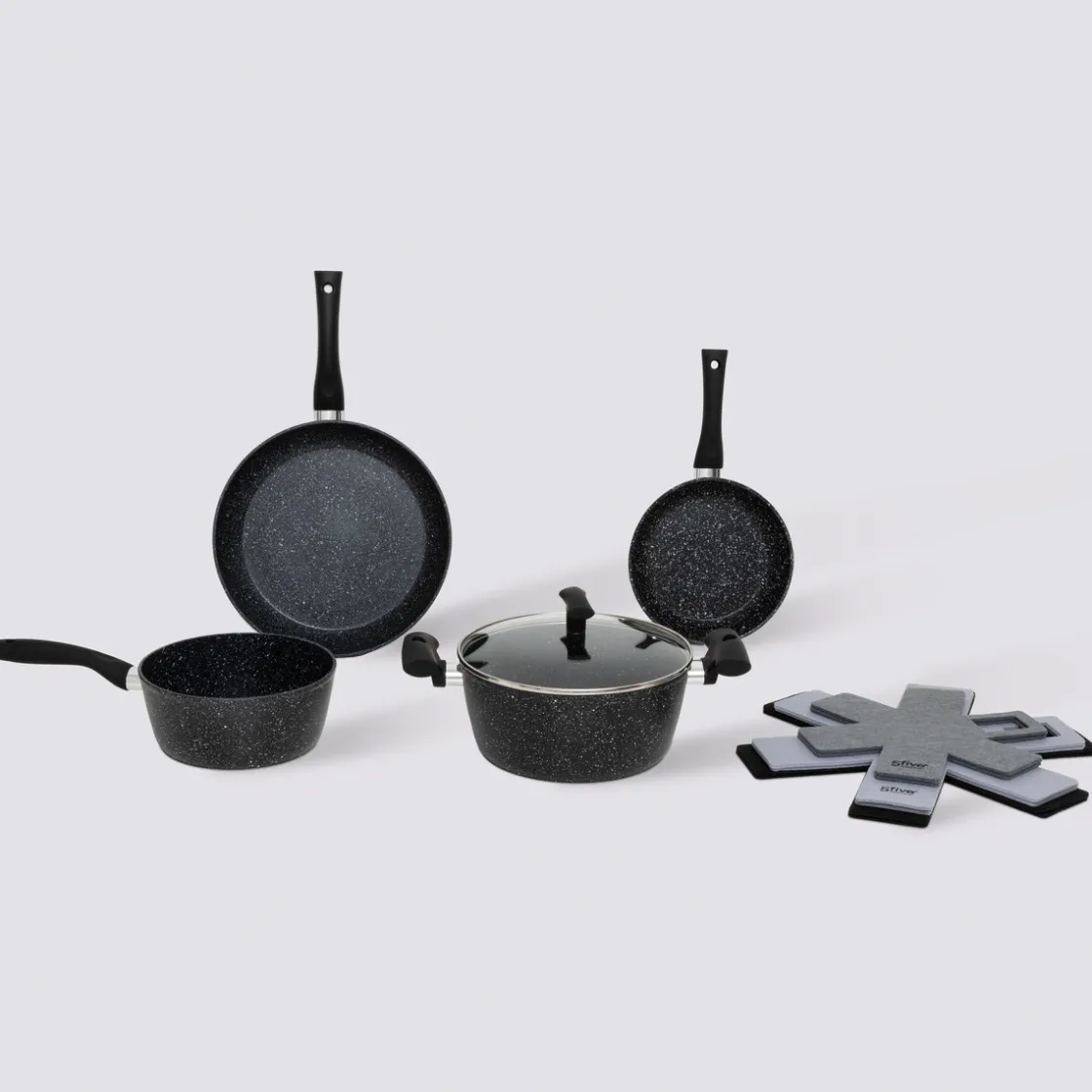 5five Batterie de cuisine en aluminium, 4 pièces + 6 protections