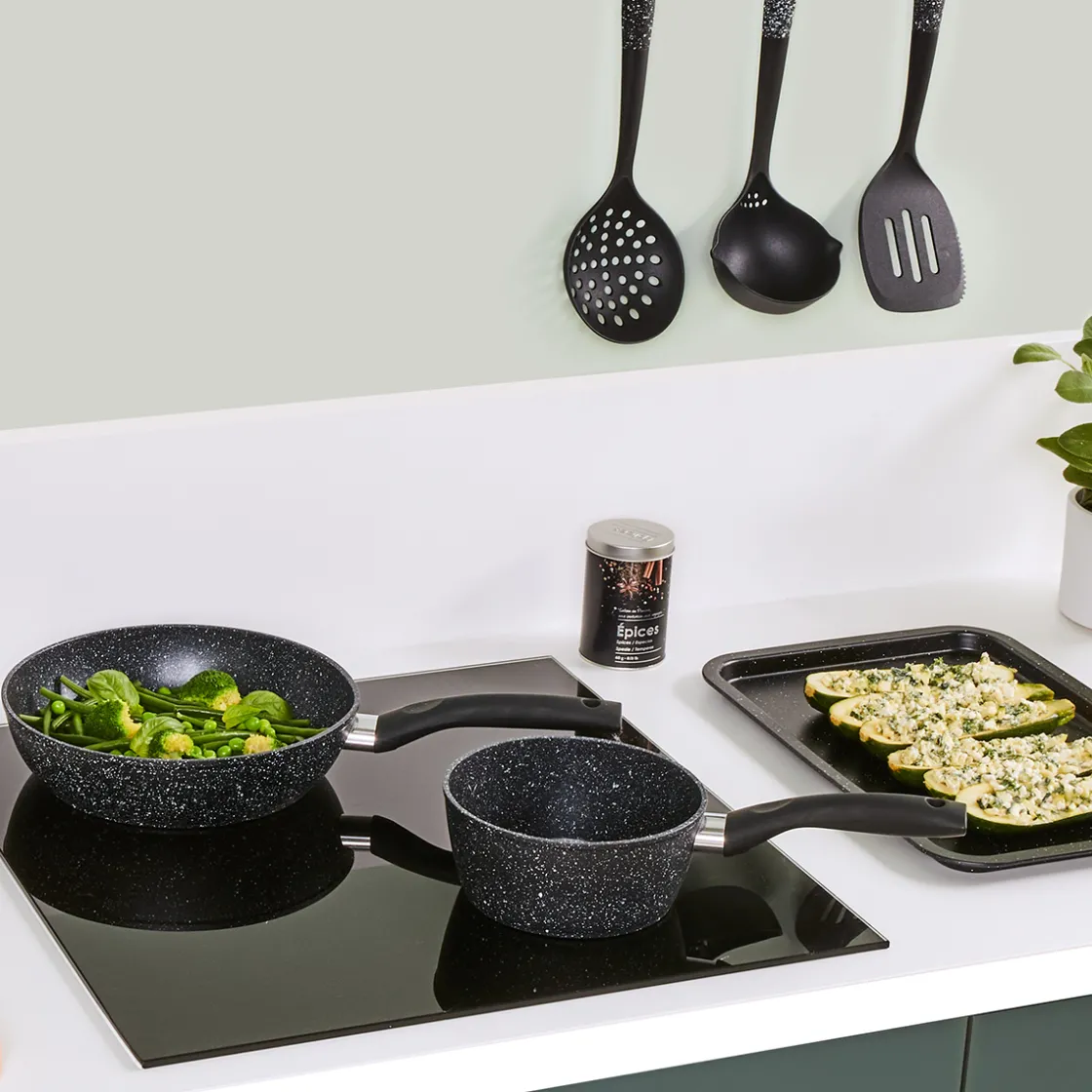 5five Batterie de cuisine en aluminium, 4 pièces + 6 protections