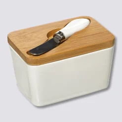 5five Beurrier céramique avec couteau, Blanc