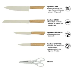 5five Bloc 4 couteaux et ciseaux, Manche bambou