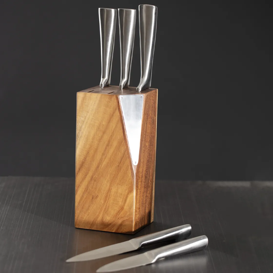 5five Bloc 5 couteaux, support acacia
