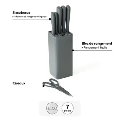 5five Bloc de 5 couteaux et ciseau, Gris