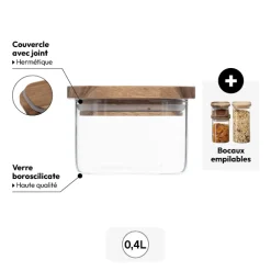 5five Bocal verre avec couvercle hermétique acacia, 0,4L