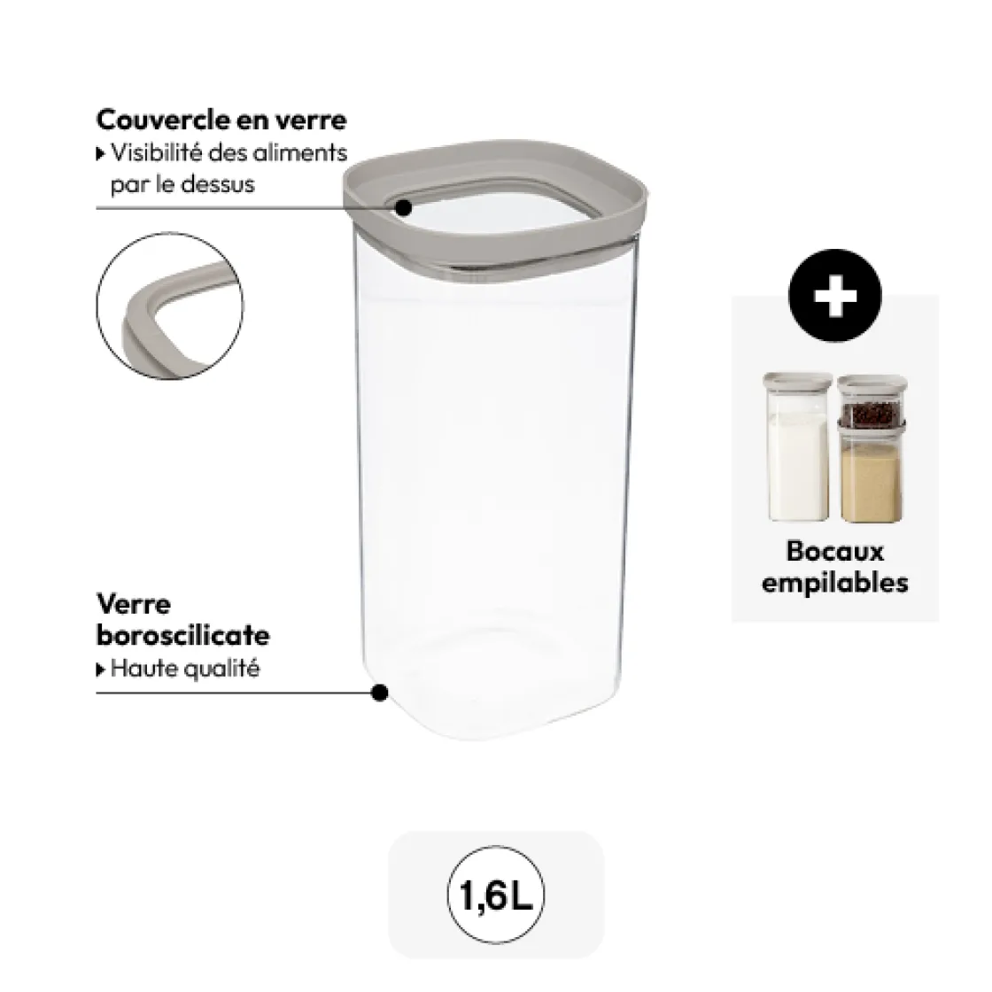 5five Bocal verre avec couvercle hermétique 1,6L