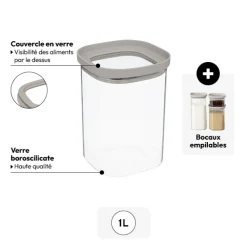 5five Bocal verre avec couvercle hermétique 1L