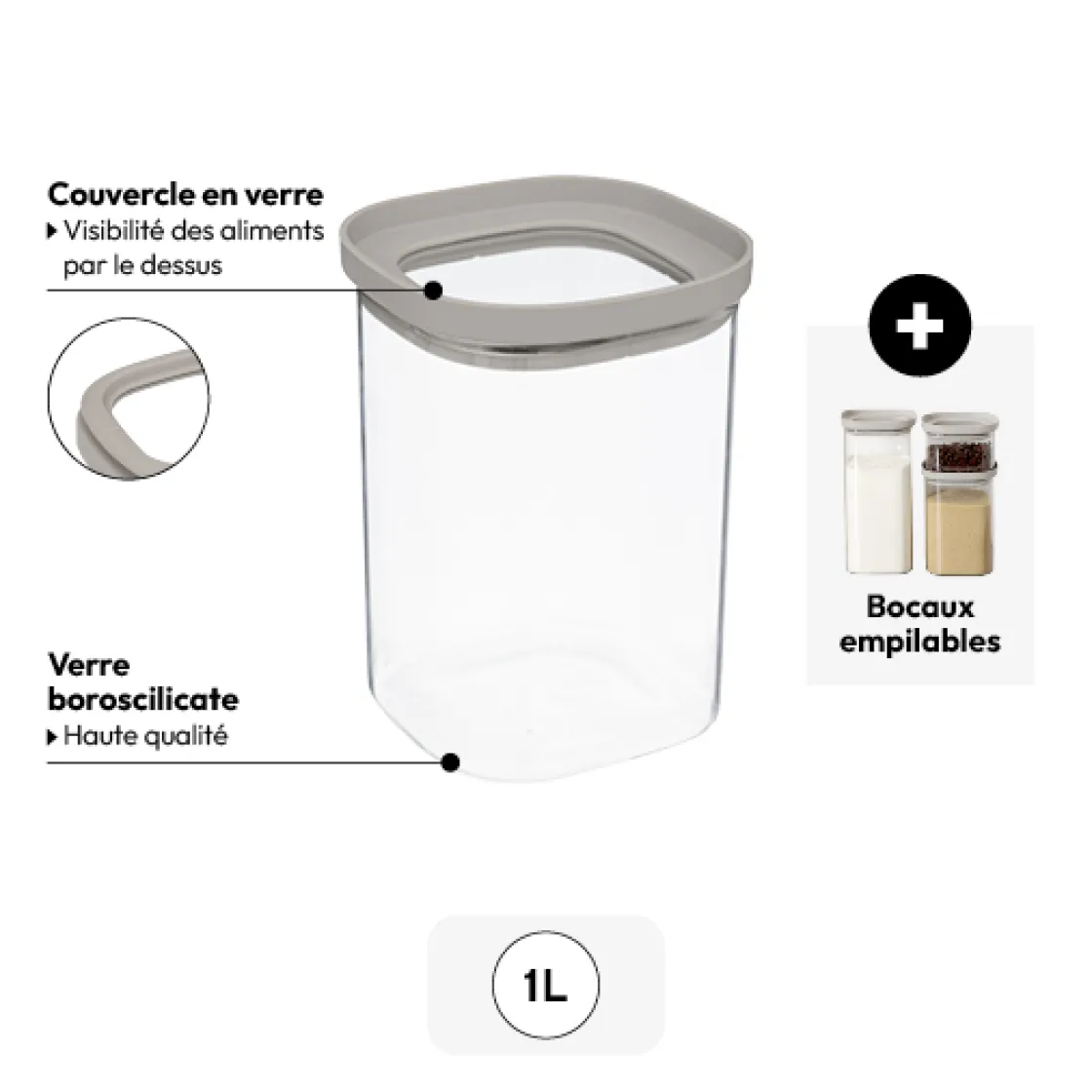 5five Bocal verre avec couvercle hermétique 1L
