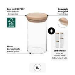5five Bocal verre couvercle bois 1L