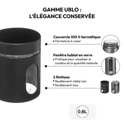 5five Bocal verre et métal 0,6L, Noir