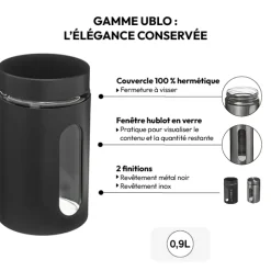 5five Bocal verre et métal 0,9L, Noir