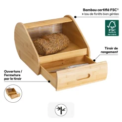 5five Boite à pain avec tiroir bambou 30,4 cm, Beige