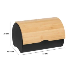 5five Boite à pain métal et bambou 32 cm, Noir