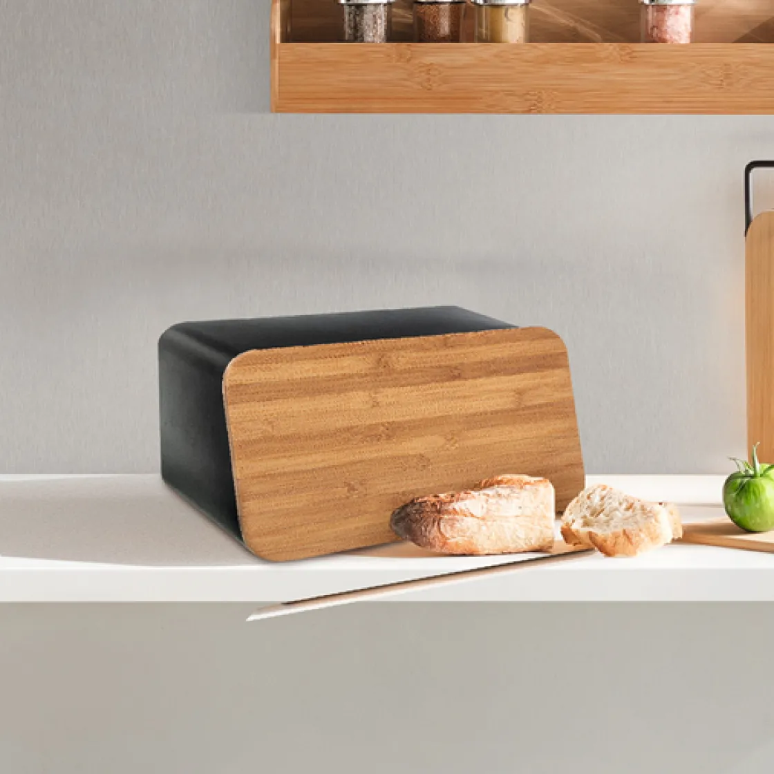 5five Boîte à pain et planche 37cm, Noir