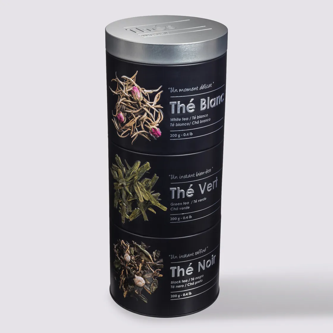 5five Boîte à thé 3 compartiments métal, Noir