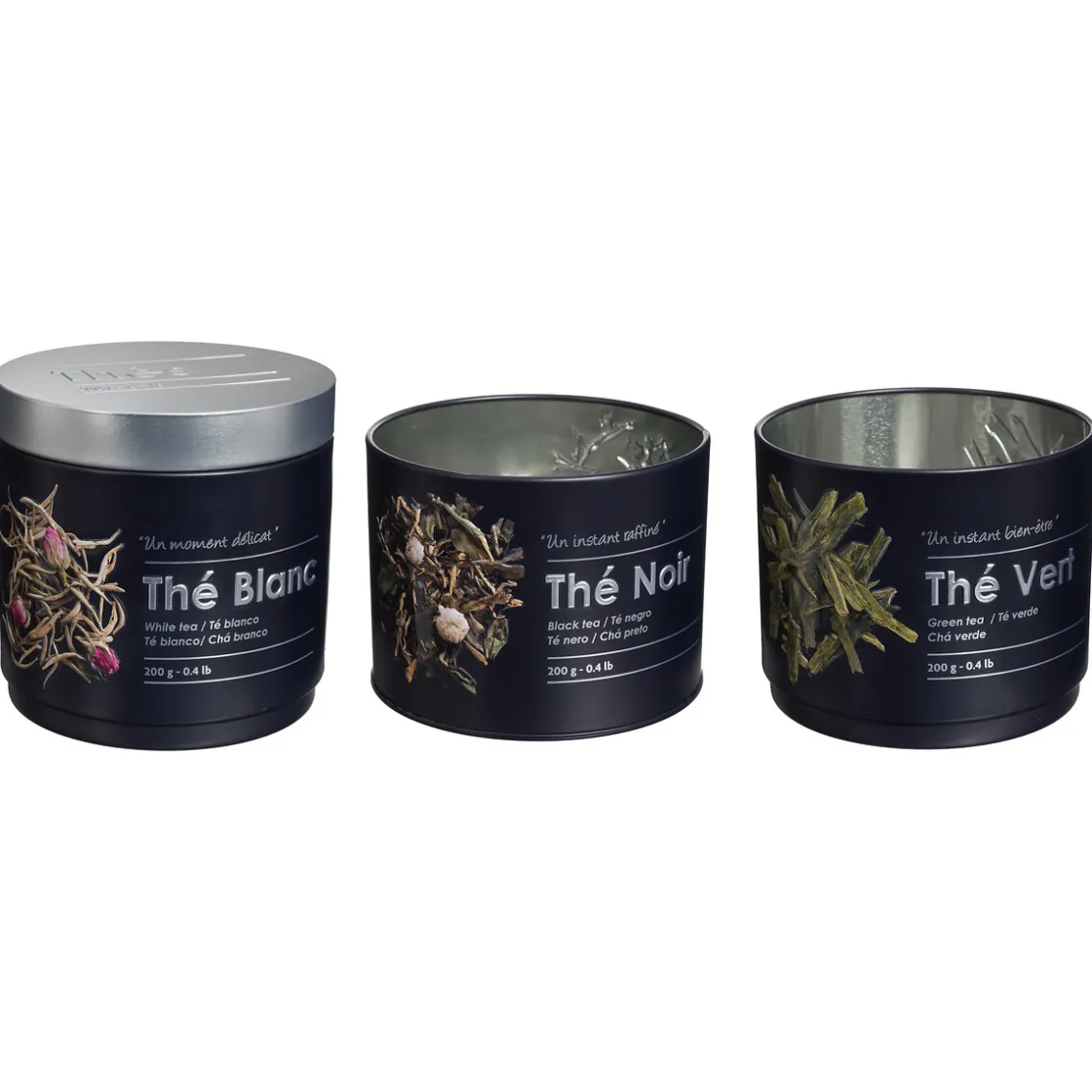 5five Boîte à thé 3 compartiments métal, Noir