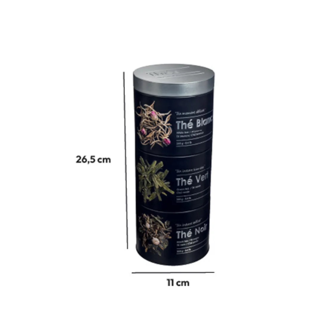 5five Boîte à thé 3 compartiments métal, Noir