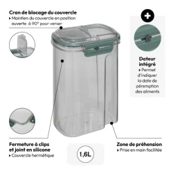 5five Boîte de conservation hermétique avec bec verseur 1,6L