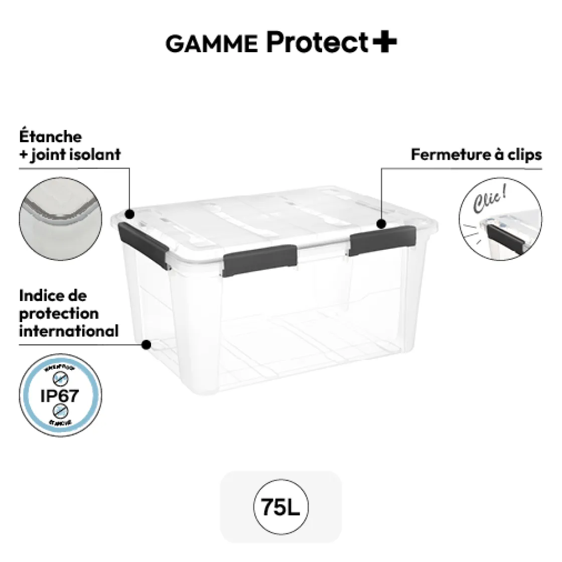 5five Boîte en plastique à clip 75L